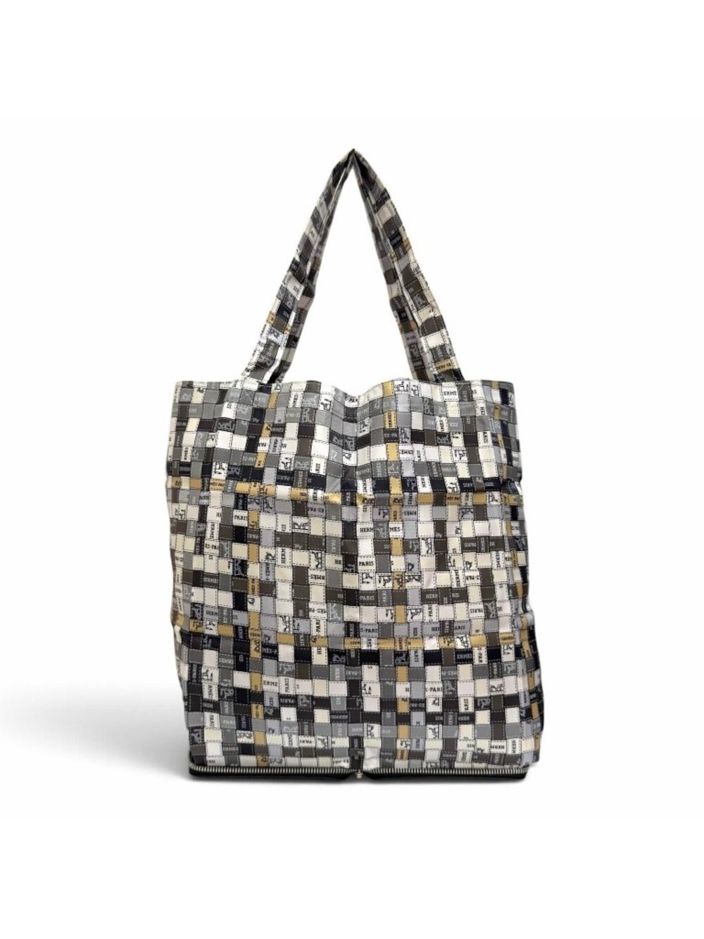 Hermes Silky Pop Bolduc Check Leather Buffalo Skipper Tote Bag Eco Black